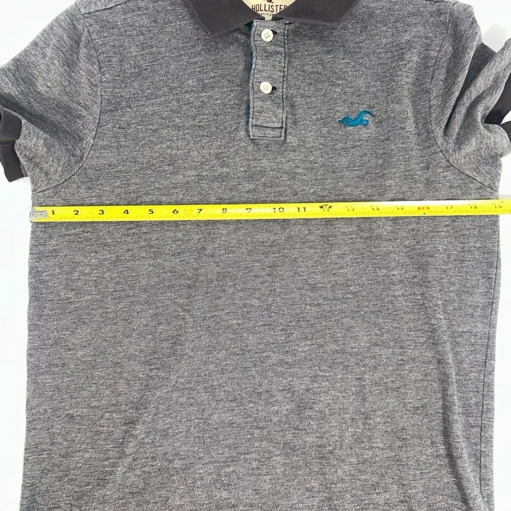 Hollister Mens Polo Shirt Medium Two Tone Grey Epic Flex Stretch Blue Logo - Picture 3 of 8